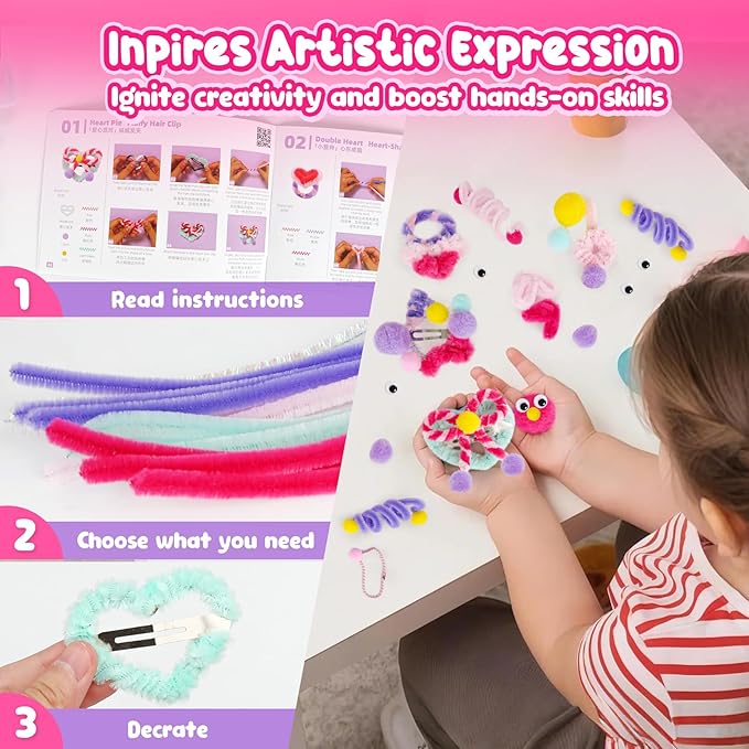 ROOCHKD Arts and Crafts Jewelry Making Kit, Multi-Colored Chenille Stems, Art Supplies DIY Pipe Cleaners Crafts Projects and Decorations Class Activity for Kids Birthday Exchange Gifts Party Favors