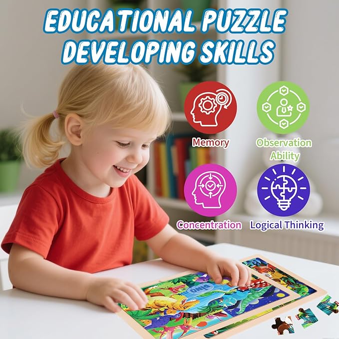 Puzzles for Kids Ages 4-6, 4 Packs Wooden Jigsaw Puzzles for Toddlers 3-5, Preschool Educational Puzzles Boards Toys Gifts for 3 4 5 6 Boys Girls
