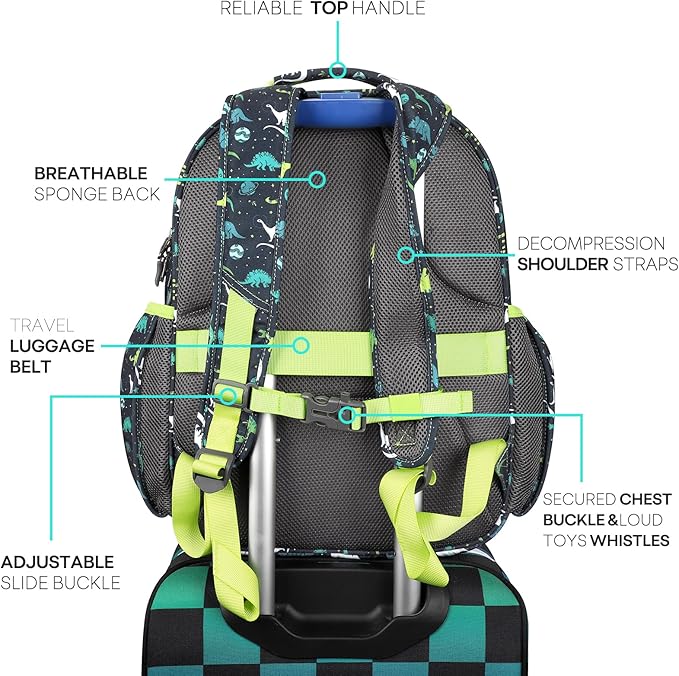 mibasies Boys Backpack: Large Kids Backpack Boys for Elementary School with Laptop Compartment - Galaxy Dinosaur