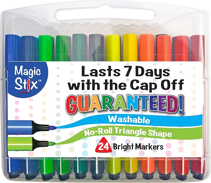 The Pencil Grip Magic Tri Stix, Non-Toxic and Washable Markers For Kids, 24 Assorted Stix Markers, TPG-397