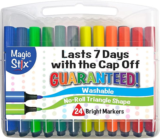The Pencil Grip Magic Tri Stix, Non-Toxic and Washable Markers For Kids, 24 Assorted Stix Markers, TPG-397