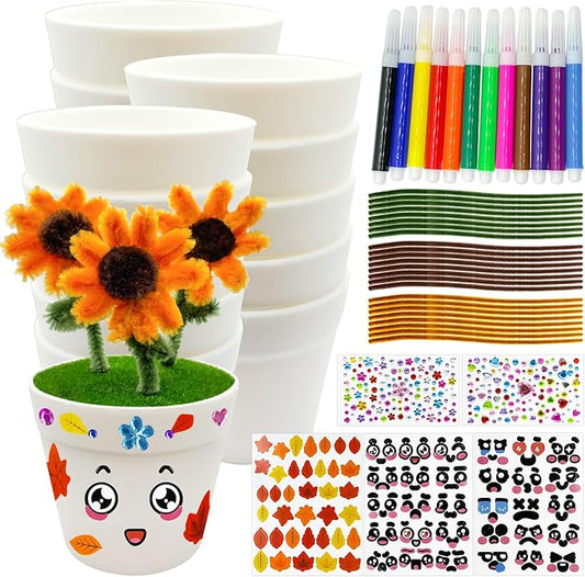 24 Set Garden Pot Craft Kit DIY Sunflower Plant Crafts Pot with Pipe Cleaners Stickers Fall Craft Kit for Fall Thanksgiving Autumn Harvest Classroom Creative DIY Art Project Bulk Painting (Flower)