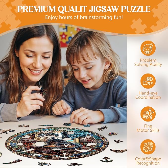 Wooden Puzzles for Adults, Wooden Jigsaw Puzzles for Adults, Wood Puzzles Adult-The Dragon's Library Unique Shaped Dragon Puzzle, Birthday Gifts for Friends Family Game (8.5 * 8.5in 100pcs)