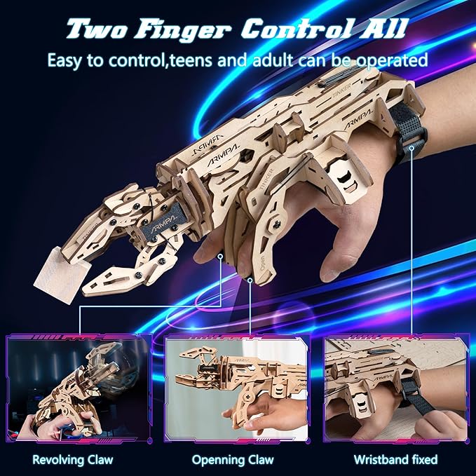 ARMPAL Mechanical Claw Model Kit 3D Wooden ClawBot Puzzle for Adults and Teens Self-Assembly Robot Arm Building Kits to Build Laser-Cut Wooden Puzzle Mechanical Toy Realistic Robot Toy Gifts