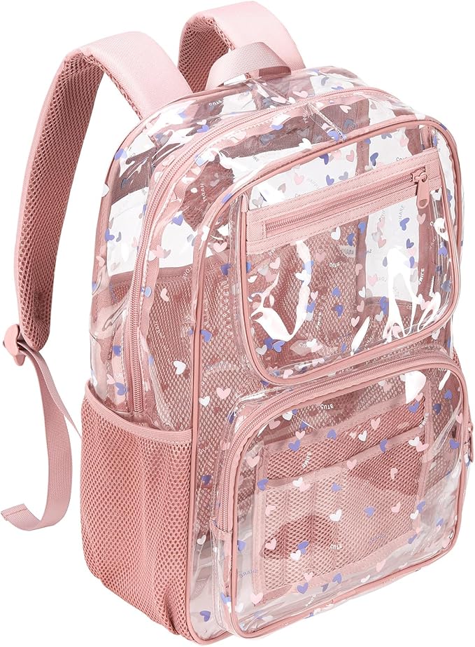 Heavy-Duty Clear Backpack for School - Durable See-Through Bookbag pink