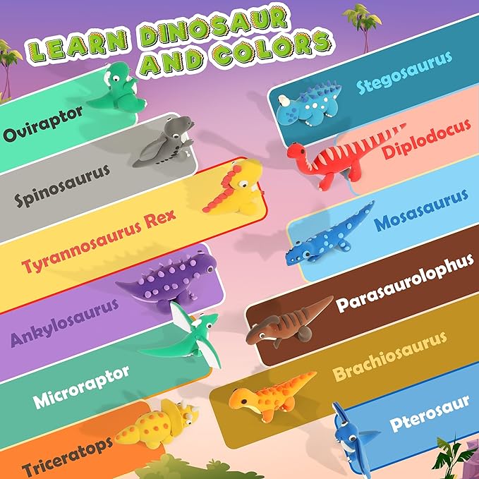 Air Dry Clay Kit - Dinosaur Theme, Modeling Clay for Kids, DIY Model Magic with Sculpting Tools and Tutorials, 12 Boxes Molding Clays, Ultra Light, Soft & Non-Sticky, Arts and Crafts Gift for Kids