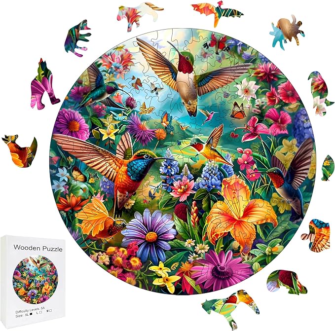 Wooden Puzzles, 326 Pieces Hummingbird Jigsaw Puzzles, Unique Shaped Wooden Puzzle for Adults and Kids, Family Game(Hummingbird, Royal)