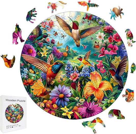 Wooden Puzzles, 326 Pieces Hummingbird Jigsaw Puzzles, Unique Shaped Wooden Puzzle for Adults and Kids, Family Game(Hummingbird, Royal)