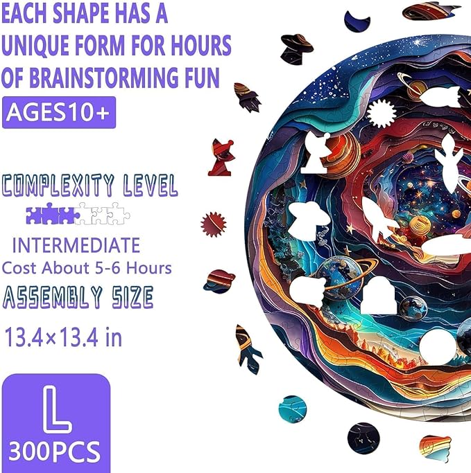 Wooden Puzzles for Adults - Flat Puzzle with 3D Visual Effect, Unique Shape Universal Puzzle, Wood Puzzles Adult, Gifts for Family and Friends, Wall Art Home Decor (L-13.4 * 13.4in- 300 Pieces)