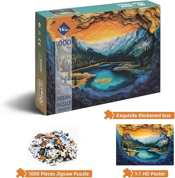National Parks Puzzle for Adults 1000 Pieces – Yellowstone Lake-Inspired Mountain Landscape – Challenging Nature Puzzle for Families – Scenic Jigsaw with Stunning View (19.7x27.6 in)