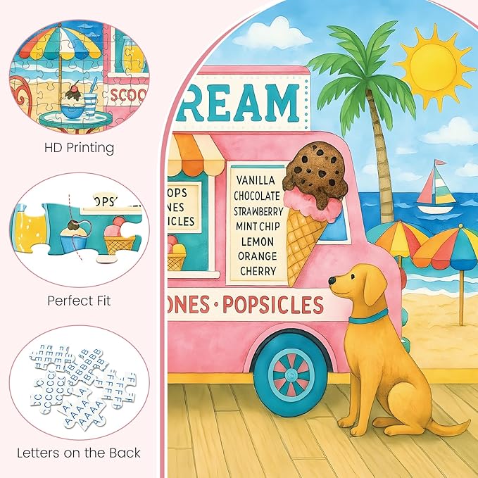 300 Piece Puzzles for Adults, Colorful Ice Cream Truck Puzzles for Adults, Cute Beach Scene with Dog 300 Piece Jigsaw Puzzle, Ideal Home Decor Gift for Adults Kids Seniors, 20.5×15 in