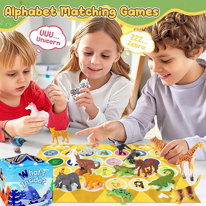 Alphabet Mystery Box for Kids - Alphabet Learning Toy with 26 PCS Animal Figurines Letter Matching Game Montessori Educational Toy Preschool Kindergarten Gift for Toddlers Ages 3-8