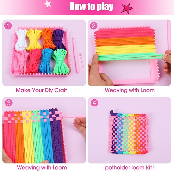 FUNBUD Weaving Loom Kit for Kids - Birthday Gifts for Girls Ages 6-12, DIY Craft Kit for Making Potholders, Arts and Crafts Toys for Girls 6-8, 8-12