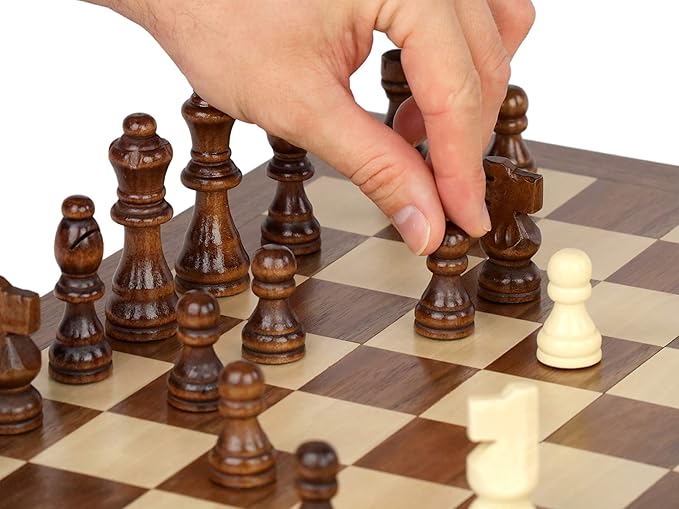 Regal Games Wooden Chess Sets for Adults with Folding Chess Board (15 x 15) & Wood Chess Pieces | Travel & Portable Table Games for Fun Family Game Night