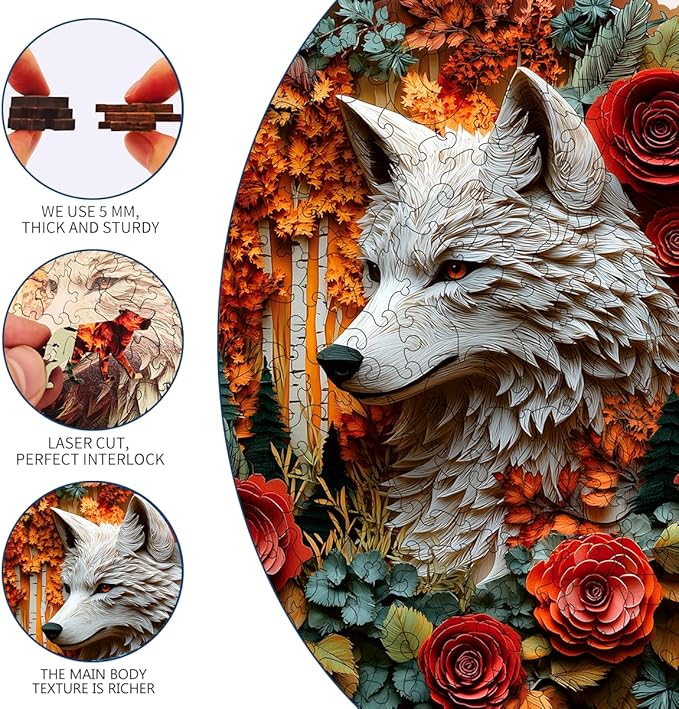Wooden Jigsaw Puzzle, 200-500 Pieces Unique Shape Animal Puzzle, for Adults & Kids, Birthday Gift Family Game, Decorative Puzzle, Unique Gift (Autumn Wolf, 300 PCS)