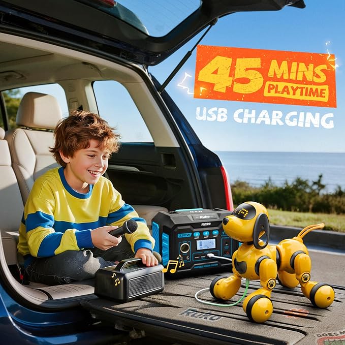 Ruko 18011 Smart Robot Dog Toy for Kids, Interactive Puppy with Remote & Gesture Control, Programmable LED Face Expressions, Fun Gift for Boys & Girls Ages 3 4 5 6 7 8, Yellow