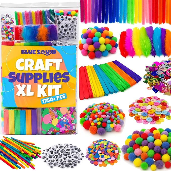 Blue Squid 1750+pcs Craft Kits for Kids, Ages 3-9 Girl Boys Gifts Arts and Crafts for Kids Craft Kits Toys for 3-9 Year Old Girls Boys Birthday Presents Gifts Crafts for 4-10 Year Olds
