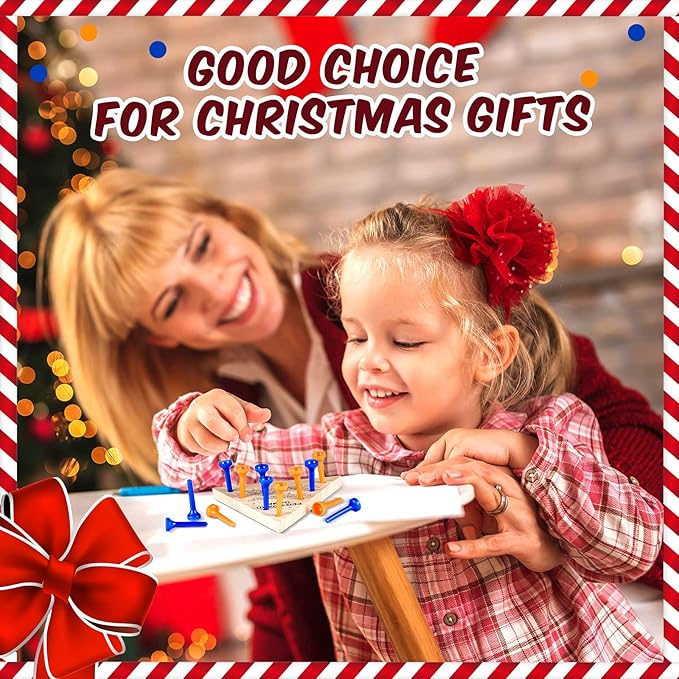 Zhanmai Wooden Triangle Peg Game, 3 Sets, Educational Board Game for Teens and Adults, Travel Size, Strategy Toy, Operation Christmas Toys Fun Learning Puzzles(Blue Orange)