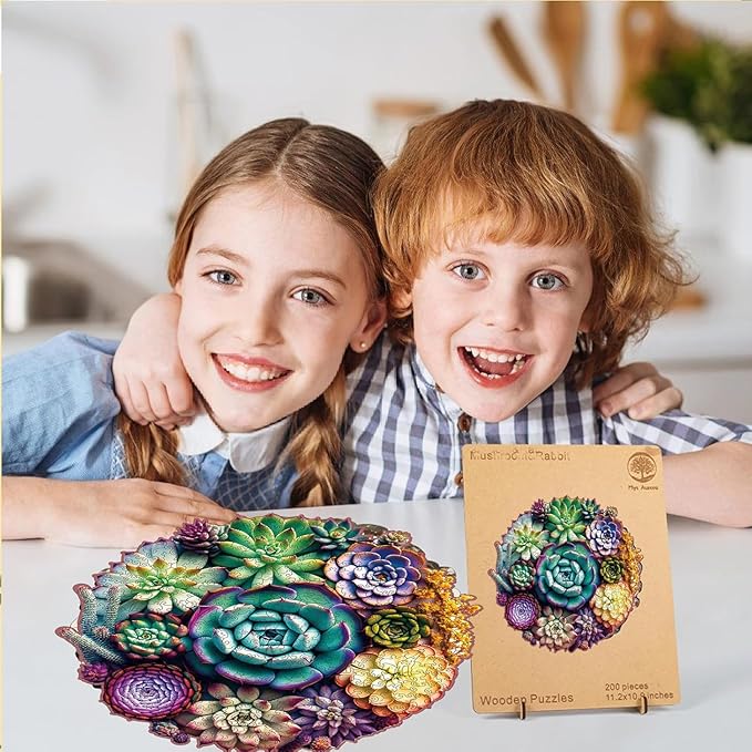Wooden Jigsaw Puzzle for Adults and Kids Unique Shape Wood Colorful Beautiful Box Fun Challenge Brain Health Family Game Creative Gift for Friends Rompecabezas Madera(Mandala Succulent 300pcs)