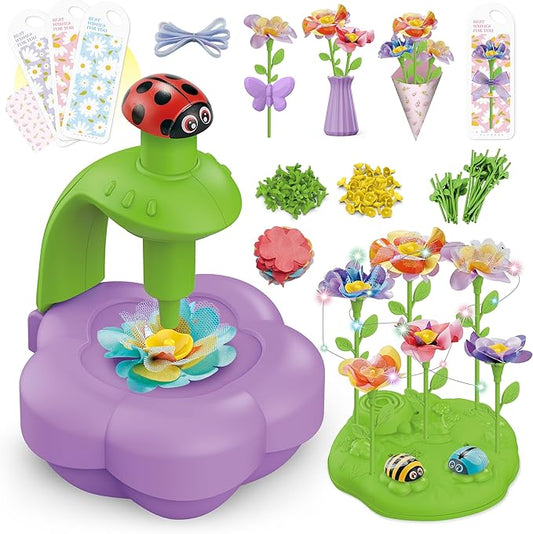 Wiyeang DIY Fabric Flower Bouquet Kit for Girls,Arts and Crafts for Kids Ages 6-12,Birthday Gifts Ideas for Girl 6 7 8 9 10 11 Year Old-Light and Music Flowers Market Toy