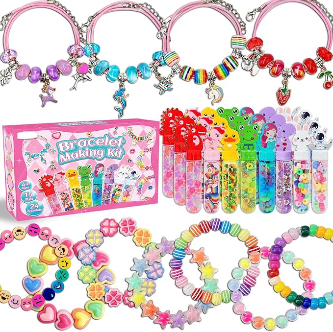 klmars Bracelet Making Party Favors for Kids,24 Bracelet Wands Crafts for Girls Ages 4-8 Years Old,Birthday Goodie Bags Christmas Gifts Classroom Prizes for Kids