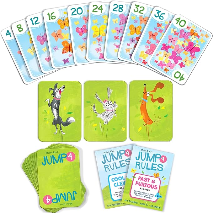 Melon Rind Jump 4, Math Game for Kids Learning Multiples of 4, Lively Puppy Themed Card Game, a Fun Math Activity for Boosting Confidence, Quick and Easy Screenless Fun, Ages 7+