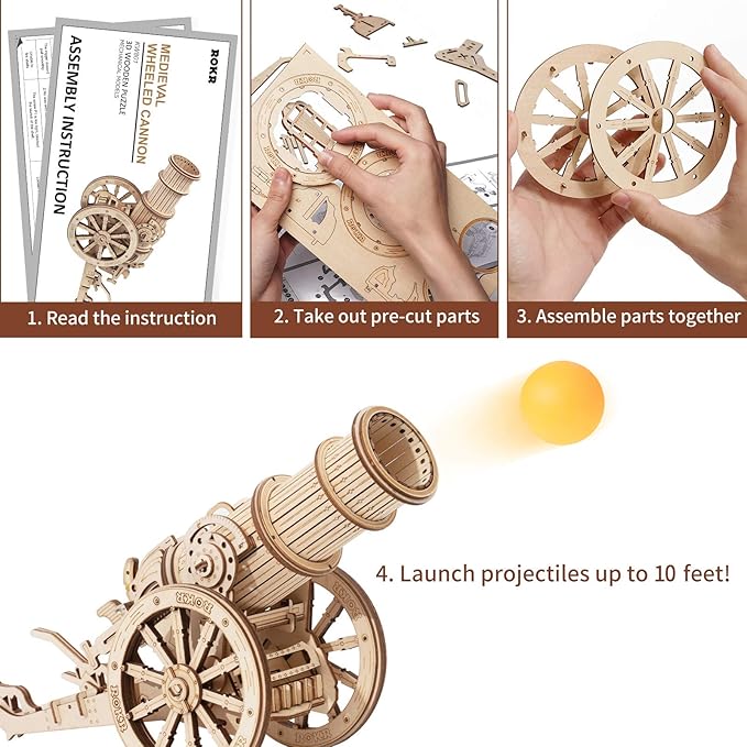 ROKR 3D Wooden Puzzles Model Building Kits Cannon Toys - DIY Wooden Catapult Toys STEM Educational Projects for Men and Women