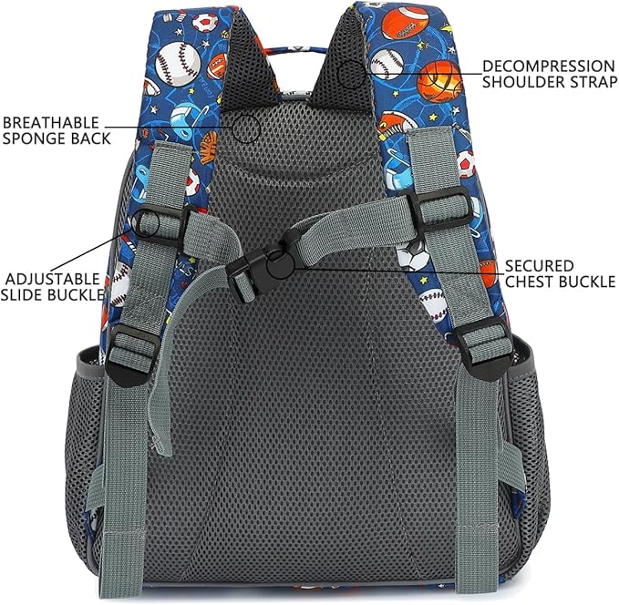 FlowFly Kids Backpack for Toddler Boys Girls, Simple Lightweight Bookbag for Daycare Kindergarten Elementary School Travel, Small Modern Bag (Medium 15''), Football