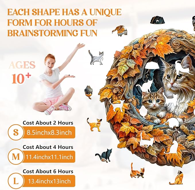 Wooden Puzzles for Adults, Wooden Jigsaw Puzzles for Adults Kids, 3D Cat Mom Unique Shaped Wood Puzzles Adult, Creative Birthday Gifts for Friends Family Game (11.4 * 11.1in 185pcs)