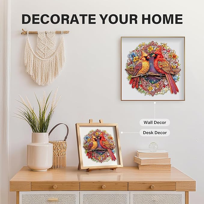 Wooden Puzzle for Adults, Wooden Cardinal Puzzle, Wood Puzzles Adult, Birthday for Women Men, Family Puzzle Game (L-13.9×13.8in - 300pcs)