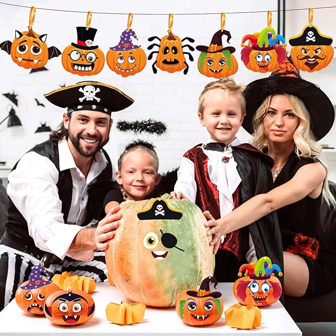 36 Set Halloween Pumpkin Crafts Kit Halloween Crafts Pirate Sticker DIY Craft Witch Pumpkin Decoration Hanging Ornaments for Classroom Home Activities Birthday Party Supplies
