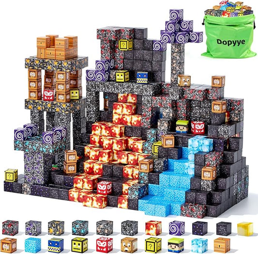 Magnetic Blocks, 150-Piece Magnetic Building Blocks, Volcano Theme 1-Inch Montessori STEM Stacking Magnet Blocks for Boys Girls Ages 3+, Educational Sensory Toys for Kids Christmas Birthday Gifts
