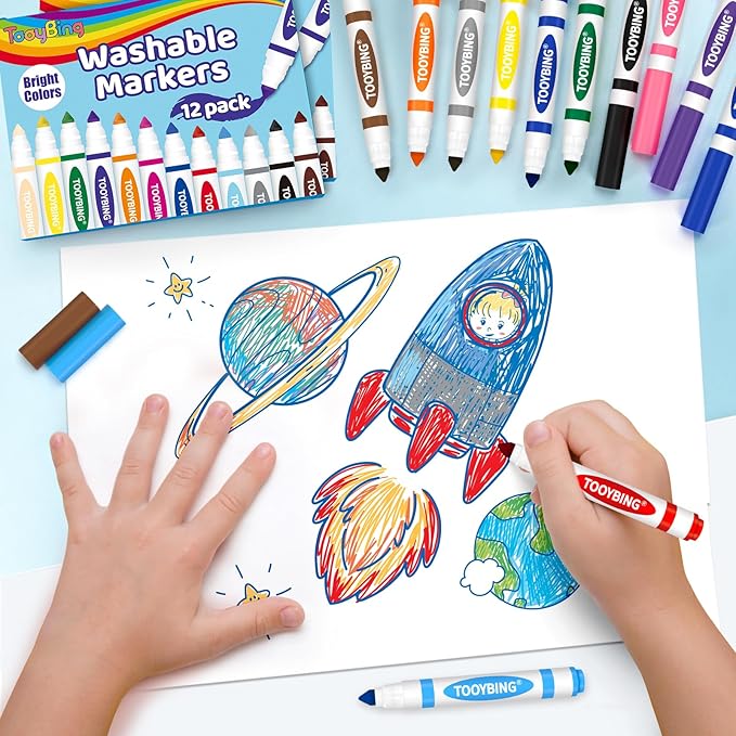 Washable Markers Bulk (288 Count, 24 Box), 12 Assorted Colors, Washable Markers for Kids Classroom School, Broad Tip Durable for Back to Classroom Art School Supplies Essentials