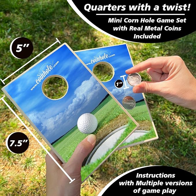 Coinhole Desktop Coin Bouncing Party Game Set | Tabletop Cornhole Board Game | Small Cornhole Travel Game Includes Coins