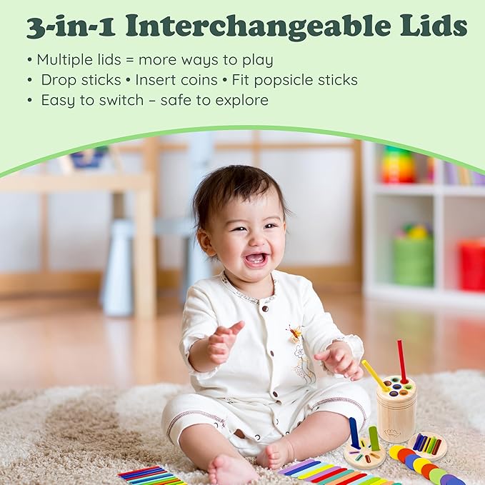 Bublo Baby Wooden Montessori Color Sorting Toy for Toddlers 1-3 – Fine Motor Skills Toys for 1, 2, 3 Year Old – Toddler Busy Toys – 46-Piece Wooden Color Sorting & Stacking Toy Set