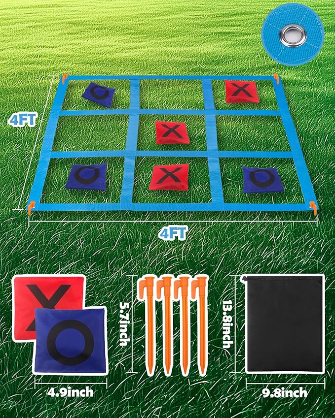 Outdoor Giant Tic Tac Toe Games for Kids Adults and Family, Large Carnival Yard Lawn Bean Bag Toss Game Outside Field Day Birthday Party Backyard Easter Fall Festival Beach Fun Games