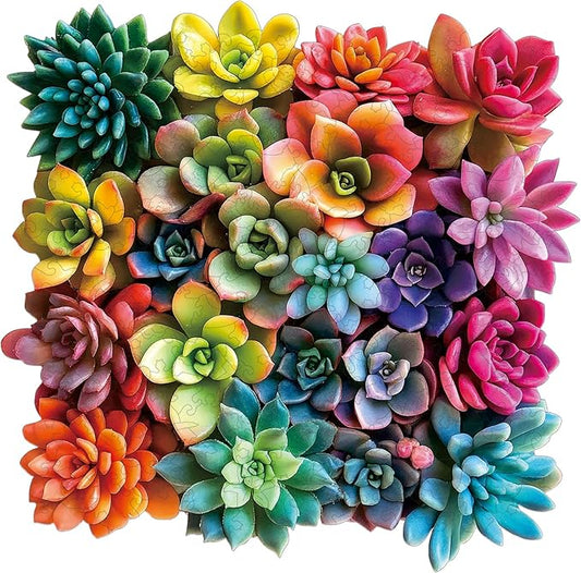 Ruikiyart Wooden Puzzles for Adults,5MM 200 Pieces Succulent Wooden Jigsaw Puzzles,Plant Unique Shaped Puzzle Gifts for Adults and Kids on Thanksgiving,Challenging Family Puzzle Games(11.2'' x 11.1'')