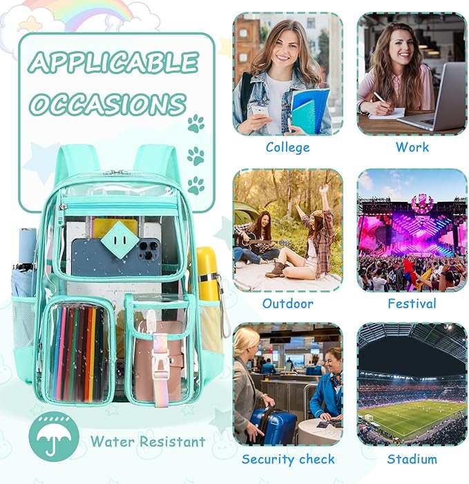 Clear Backpack for School,Heavy Duty PVC Transparent Bookbag for Girls Stadium Approved See Through Backpack