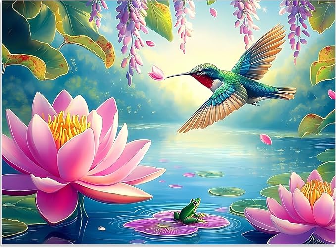 300 Piece Puzzles for Adults, Humbird Flower Lake Jigsaw Puzzle for Adults Kids Seniors, Recycled Cardboard Large Piece Puzzle 300 Piece, Challenging Game Family Activity Great Gift for Friends