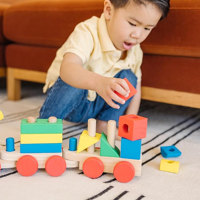 Melissa & Doug Stacking Train - Classic Wooden Toddler Toy (18 pcs)