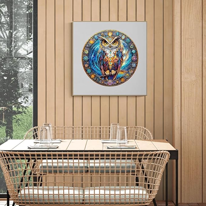 Wooden Puzzles for Adults 200 Pices, Owl 3D Puzzles for Adults, Cosmic Watcher Owl Irregular Jigsaw Puzzles, Flat Puzzels with 3D Visual Effect, Finished Puzzle Size is 11.4 x 11.4in