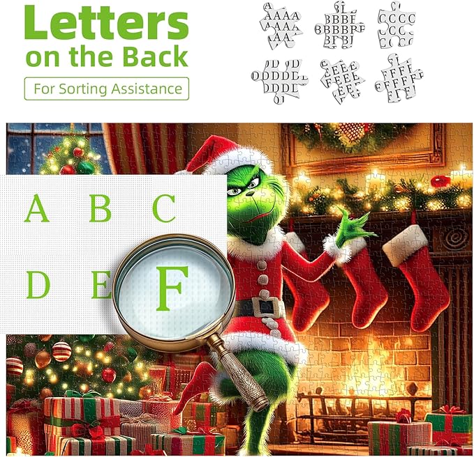 Christmas 500 Piece Jigsaw Puzzles for Adults Holiday Scene Puzzle with Letters on Back Festive Tree Stockings Fireplace Scene Fun Family Puzzles Gift for Adults Seniors（20" x 20"）
