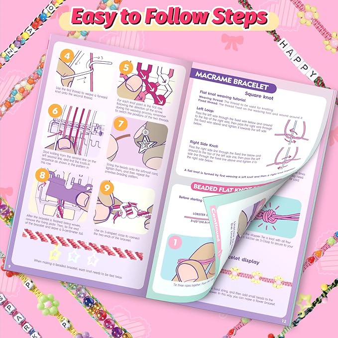 Friendship Bracelet Making Kit, Arts and Crafts Loom Bracelet Maker for Kids, Jewelry String Making supplies with 3 Thread Styles & 6 Bead Types, Christmas Birthday Gifts for Girls Ages 6 7 8 9 10+
