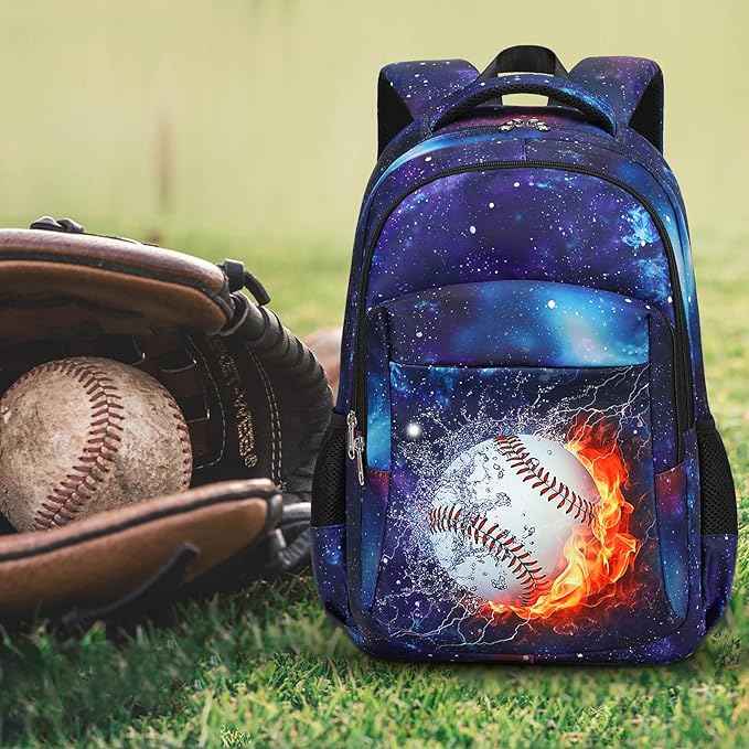 LEDAOU School Backpack Teen Boys Kids Bookbag Daypack School Bag (Baseball)