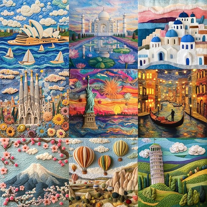 Bgraamiens 1000 Piece Jigsaw Puzzles for Adults – World Travel Landmarks Puzzle – Felt Style Cultural Icons from Around The Globe – Premium Relaxing Gift with Global Architecture