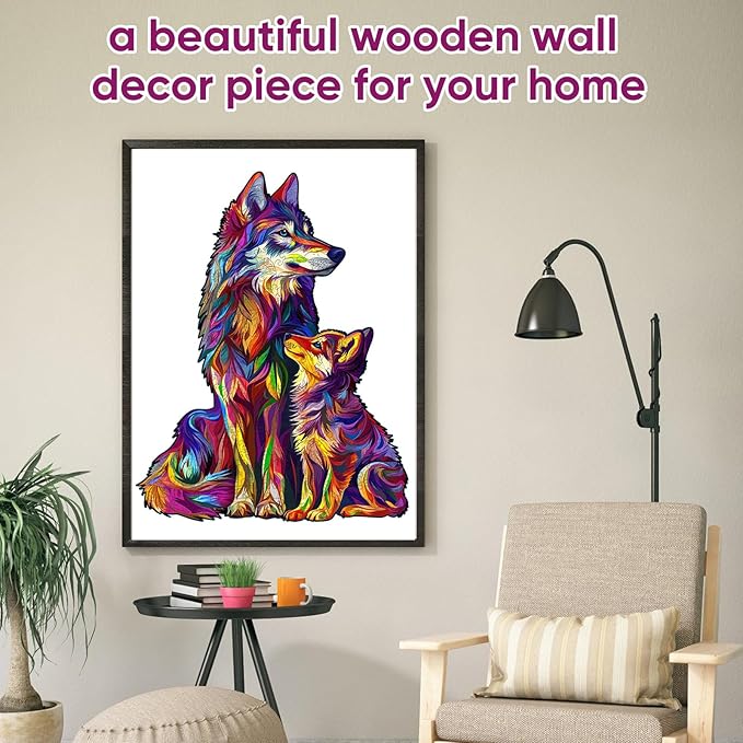 Wooden Puzzles for Adult, Wolf Family Jigsaw Puzzles 200 Pieces, Unique Shaped Animal Wood Adult Puzzle, Best Gifts for Adults and Kids Family Games 9.8 * 12.6inches