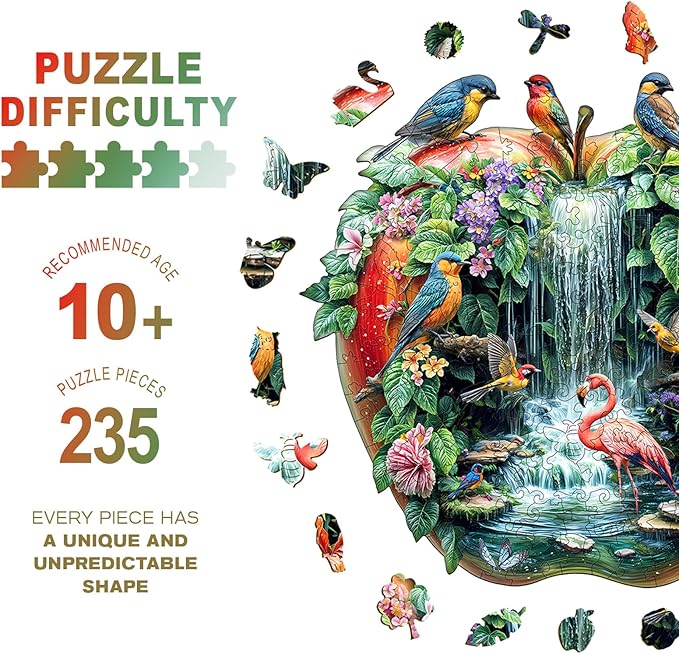 Wooden Puzzles for Adults - Paradise Garden Wooden Jigsaw Puzzle, Unique Animal Shaped Wood Puzzles Adult, Christmas Birthday Gifts for Friends/Family, Home Decor 13.4 * 12.8in 235pcs