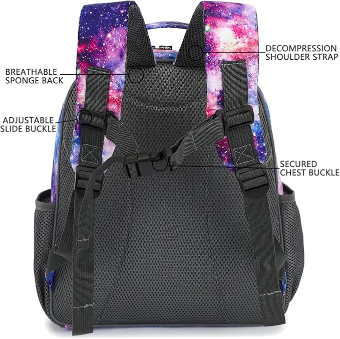 FlowFly Kids Backpack for Toddler Boys Girls, Simple Lightweight Bookbag for Daycare Kindergarten Elementary School Travel, Small Modern Bag (Medium 15''), Galaxy