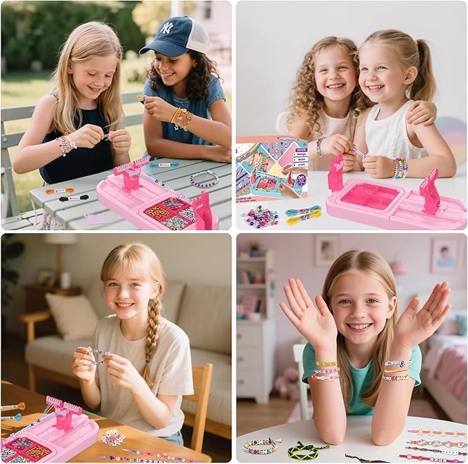 Arts and Crafts for Kids Ages 8-12,Friendship Bracelet Making Kit for Girl,DIY Arts and Crafts Maker for Kids,Jewelry Making Kit Christmas Gifts for Ages 6 7 8 9 10 11 12 Year Old (Rose)
