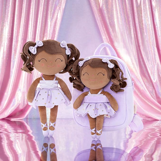 Gloveleya Toddler Backpack Baby Ballerina Girl Gifts Plush Curly Hair Ballet Backpack - Black Purple 9 inches